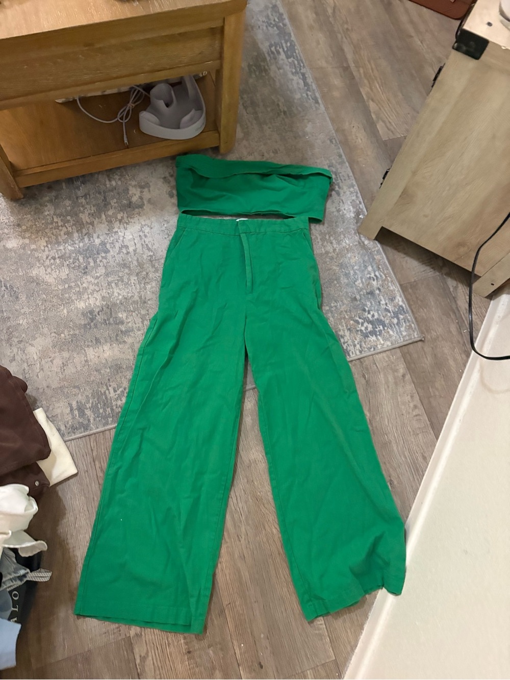 Green Wide-Leg 2-Piece Jumpsuit - Strapless